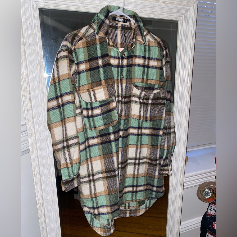 Missguided green long button down